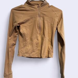 Chic Tan Quarter-Zip Long Sleeve Top